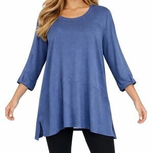Chicos Zenergy Shirt Blue Relaxed Fit Tunic Round Neck Pullover Womens Size M